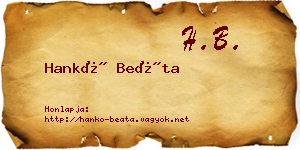 Hankó Beáta névjegykártya